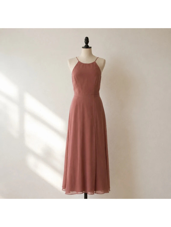Jenny Yoo Dresses & Skirts - Jenny Yoo Blush Pink Chiffon Halter Maxi Dress Open Back Bridesmaid Gown Size M